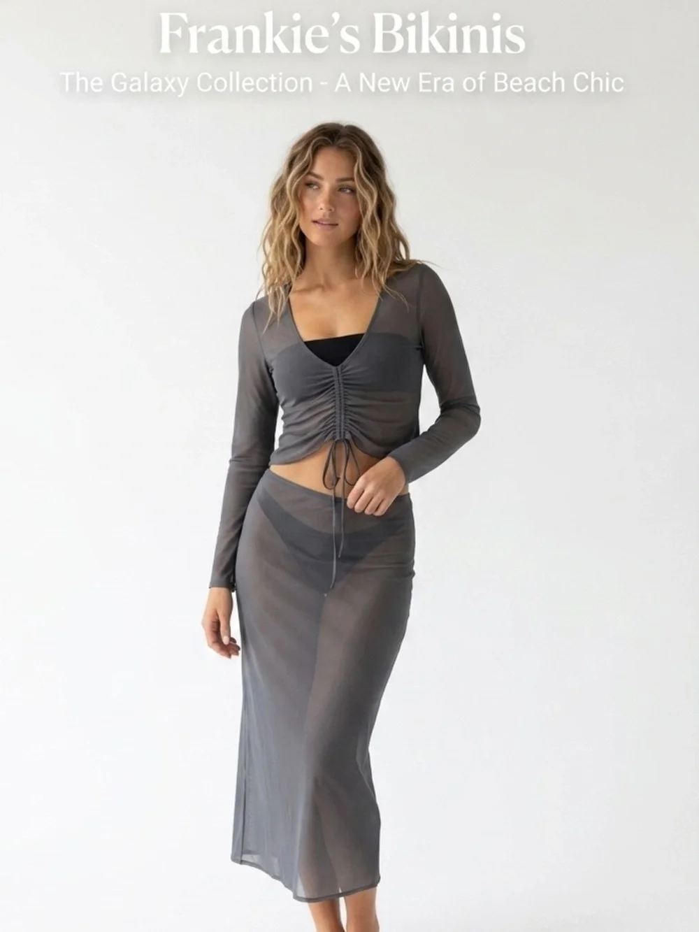 Frankie’s Bikini Lily Mesh Crop Top & Adriana Mesh Midi Cover up Skirt Set NWT
